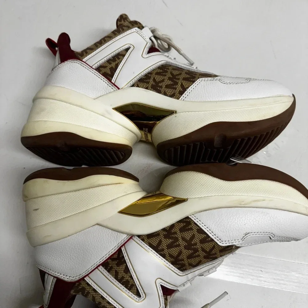 Michael Kors women Olympia platform Brown and White Sneakers size 11